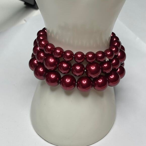 set of bracelets deep red crimson be three sizes costume jewelry - Picture 1 of 10